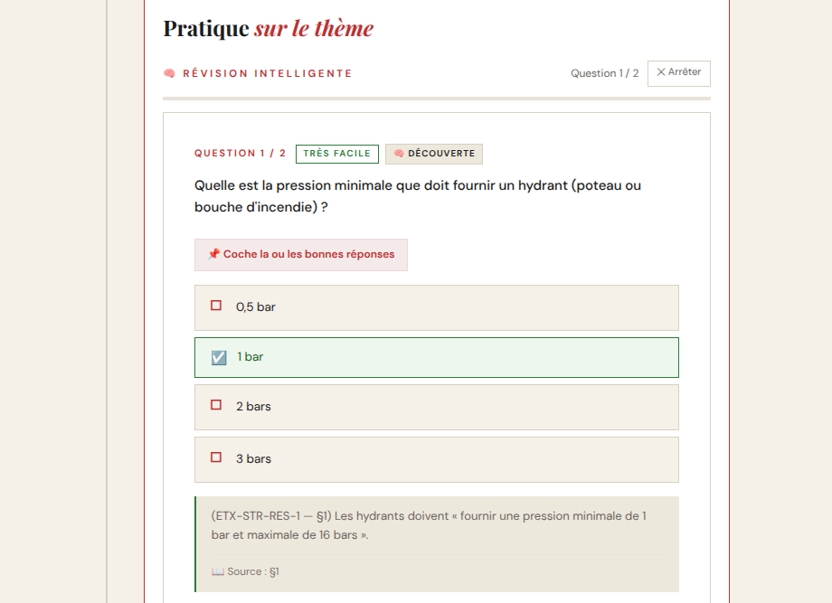 Sélection de QCM par thème — mode aléatoire ou révision intelligente